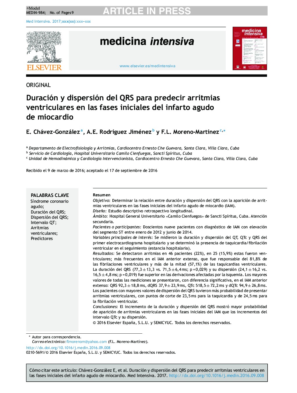 Duración y dispersión del QRS para predecir arritmias ventriculares en las fases iniciales del infarto agudo de miocardio