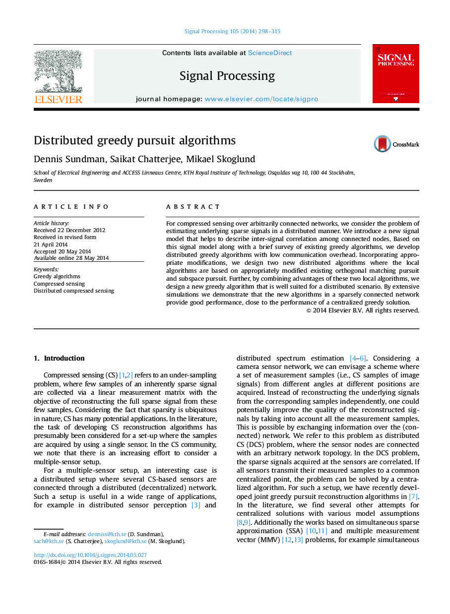 Distributed greedy pursuit algorithms