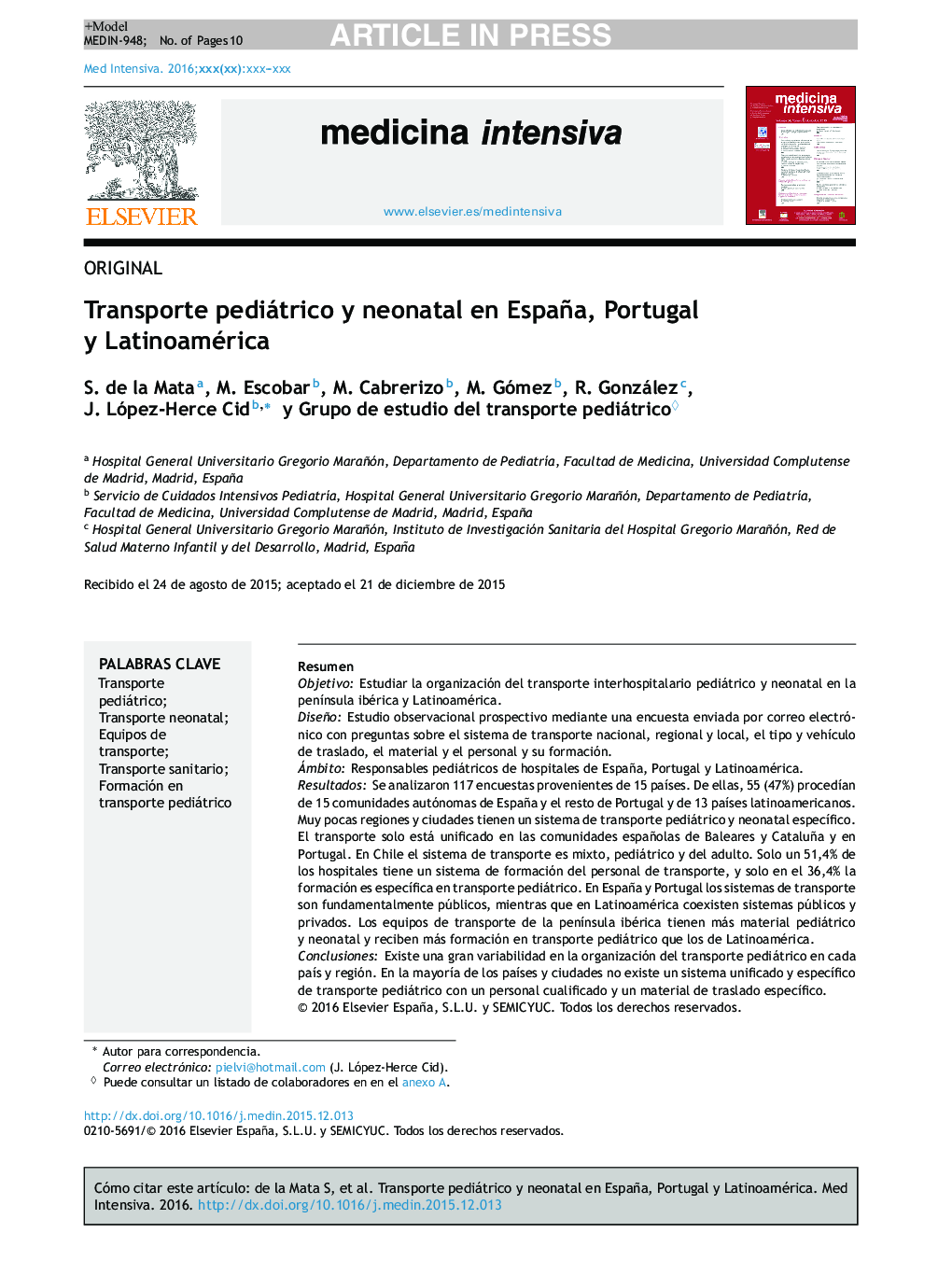 Transporte pediátrico y neonatal en España, Portugal y Latinoamérica