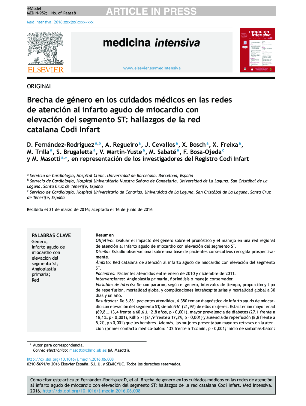 Brecha de género en los cuidados médicos en las redes de atención al infarto agudo de miocardio con elevación del segmento ST: hallazgos de la red catalana Codi Infart