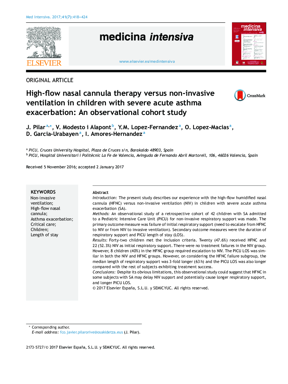 High-flow nasal cannula therapy versus non-invasive ventilation in children with severe acute asthma exacerbation: An observational cohort study