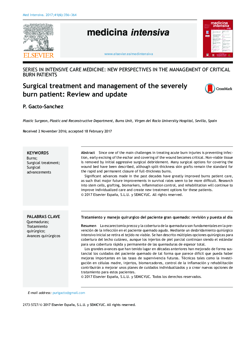 Surgical treatment and management of the severely burn patient: Review and update