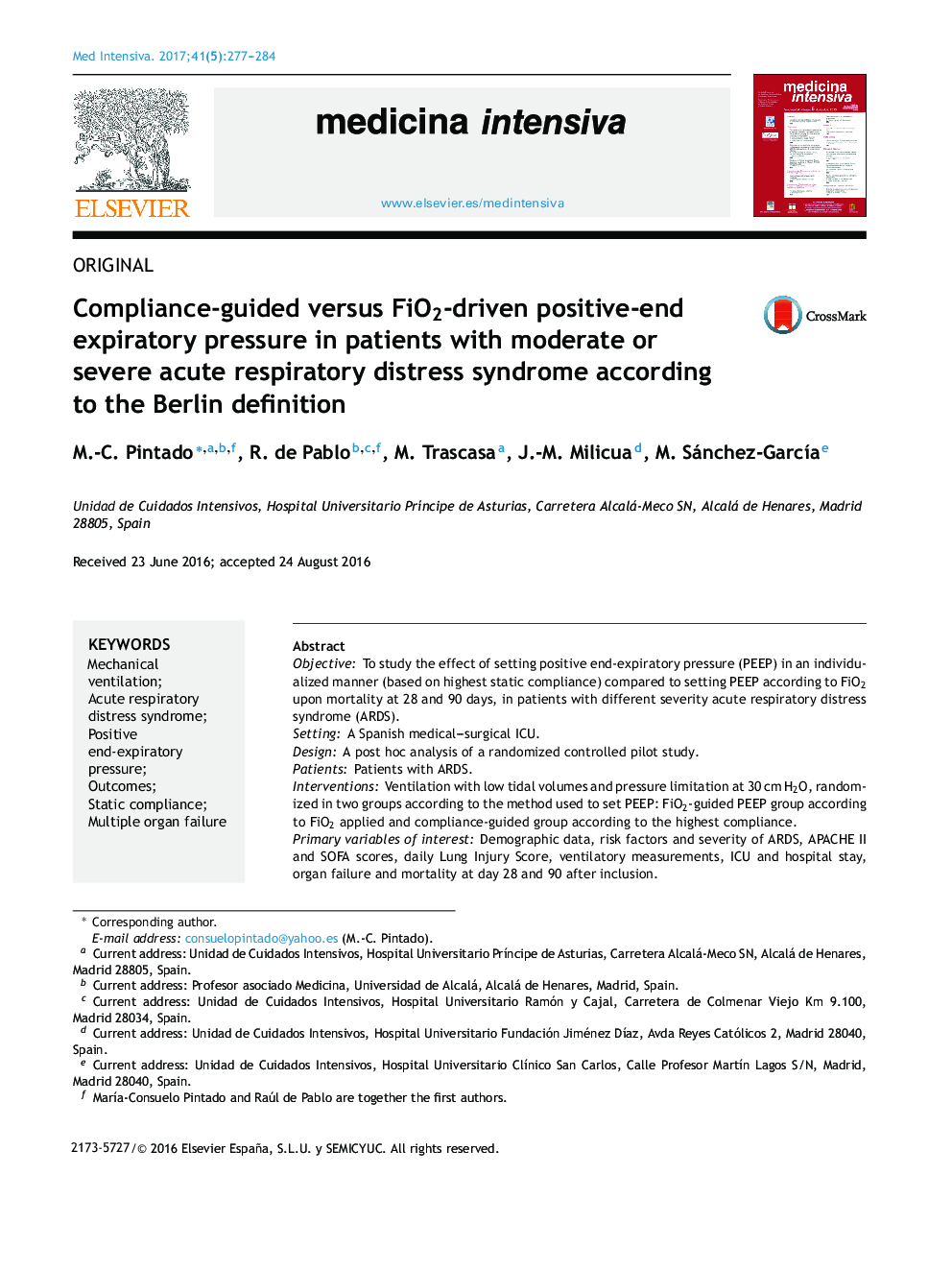 Compliance-guided versus FiO2-driven positive-end expiratory pressure in patients with moderate or severe acute respiratory distress syndrome according to the Berlin definition