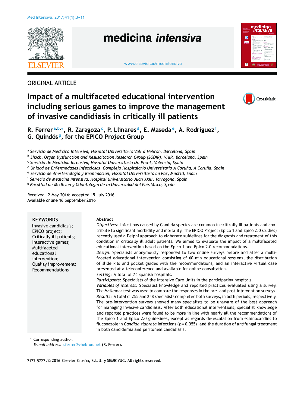 تأثیر یک مداخله آموزشی چندمتغیره از جمله بازی های جدی برای بهبود مدیریت کاندیدیازیس تهاجمی در بیماران مبتلا به بحرانی 