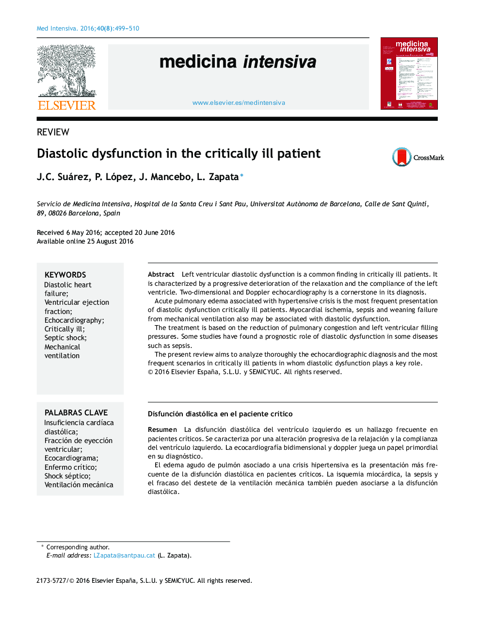 Diastolic dysfunction in the critically ill patient