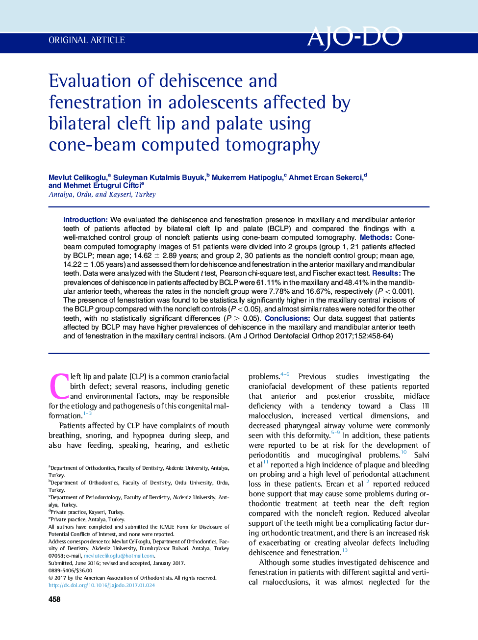 Evaluation of dehiscence and fenestration in adolescents affected by bilateral cleft lip and palate using cone-beam computed tomography