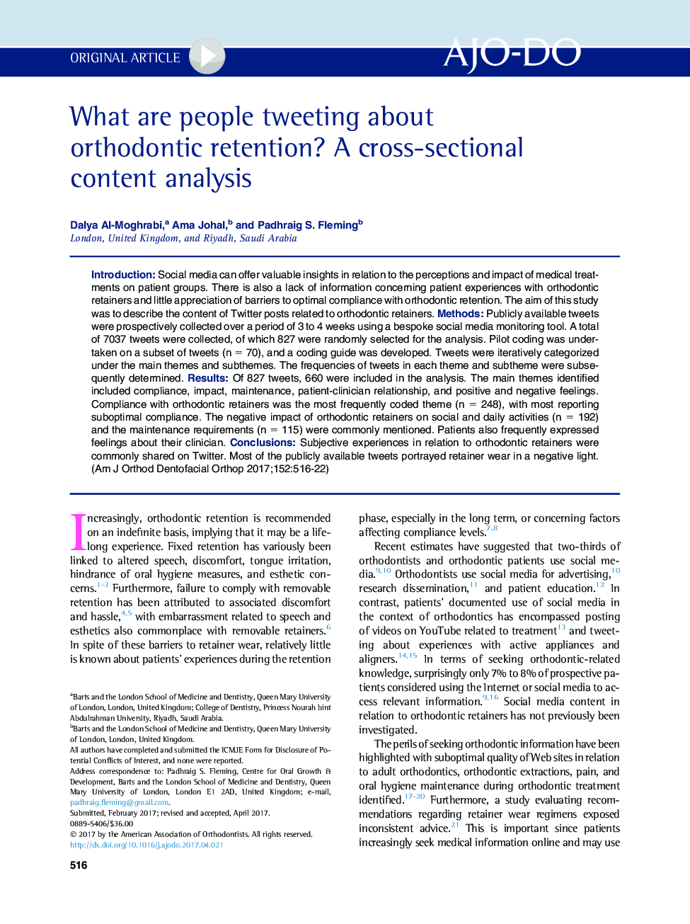What are people tweeting about orthodontic retention? A cross-sectional content analysis