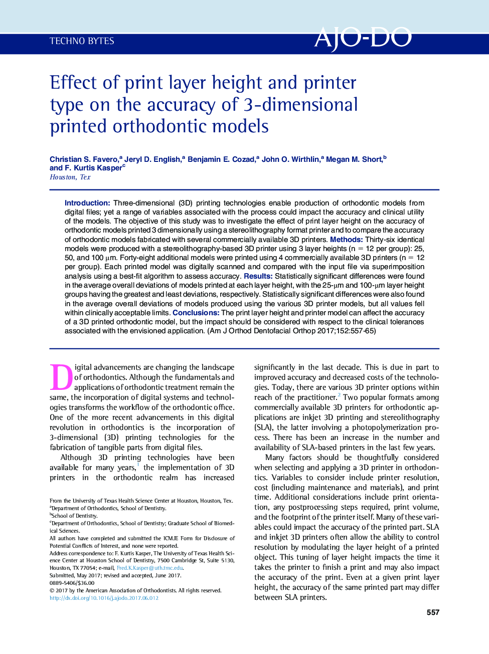 Effect of print layer height and printer type on the accuracy of 3-dimensional printed orthodontic models