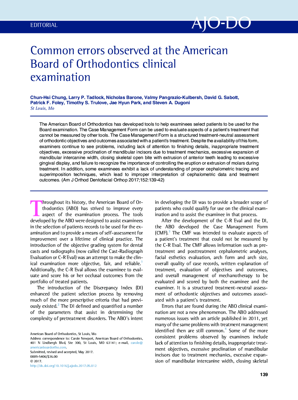 Common errors observed at the American Board of Orthodontics clinical examination