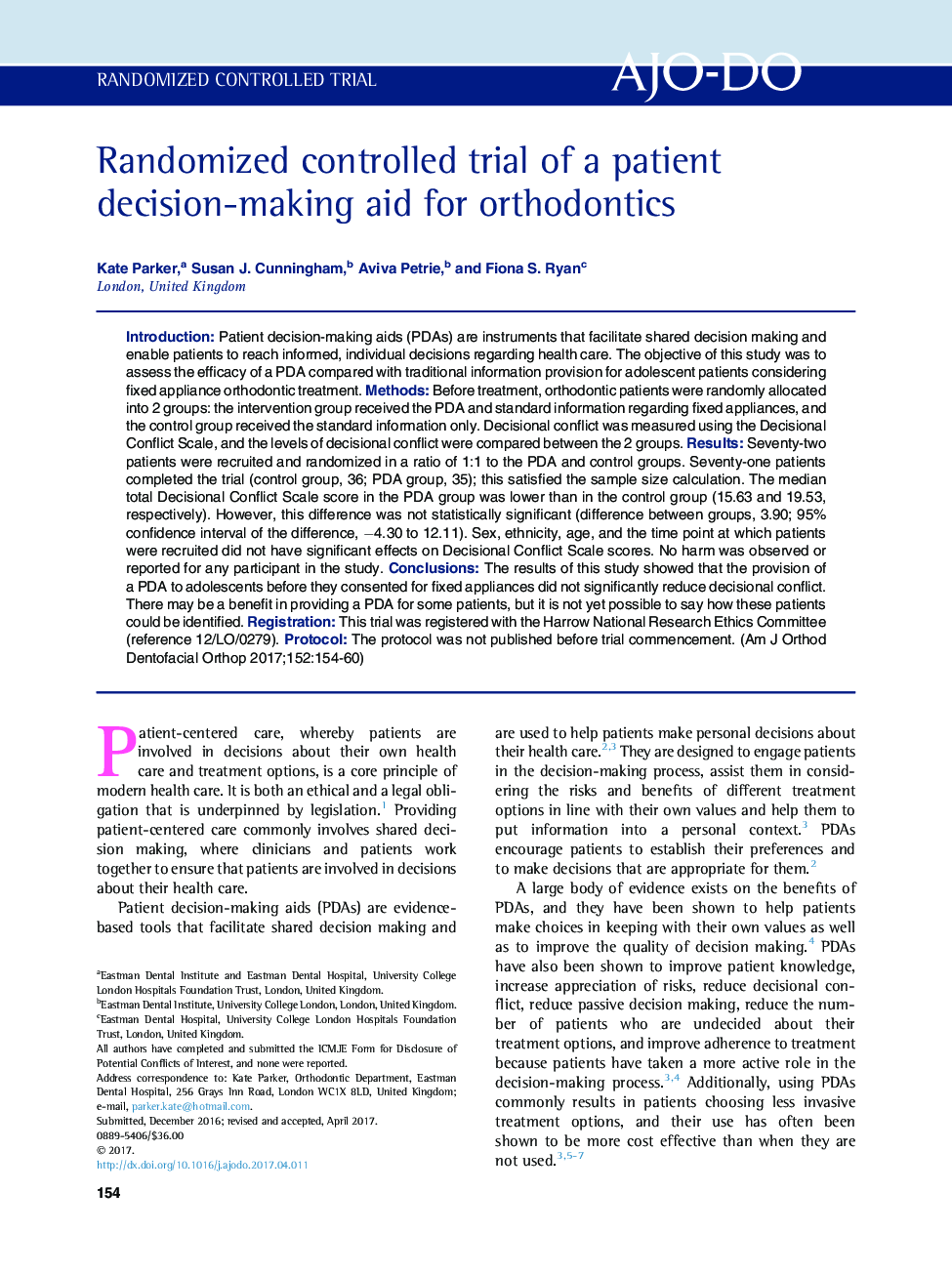 Randomized controlled trial of a patient decision-making aid for orthodontics