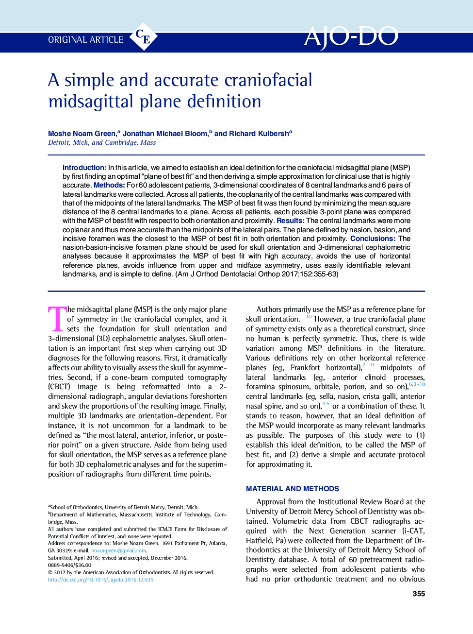 A simple and accurate craniofacial midsagittal plane definition