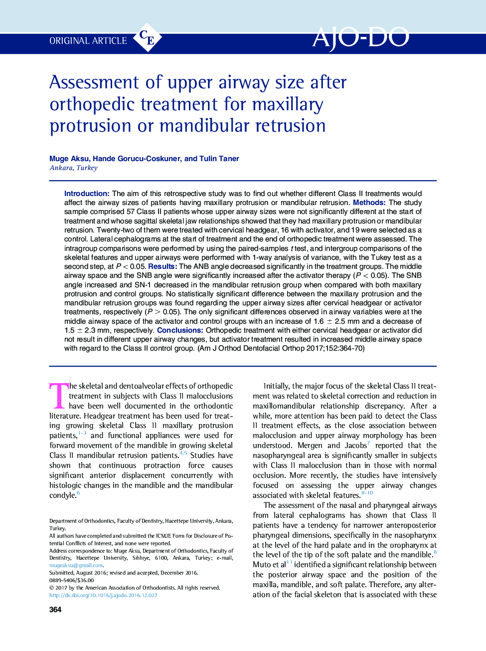 Assessment of upper airway size after orthopedic treatment for maxillary protrusion or mandibular retrusion