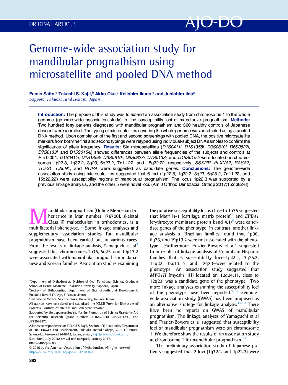 Genome-wide association study for mandibular prognathism using microsatellite and pooled DNA method