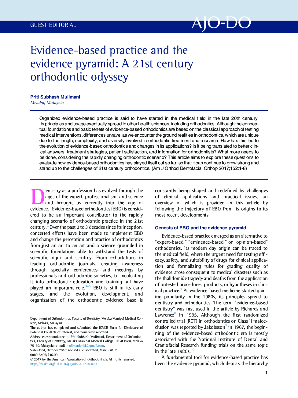 Evidence-based practice and the evidence pyramid: A 21st century orthodontic odyssey