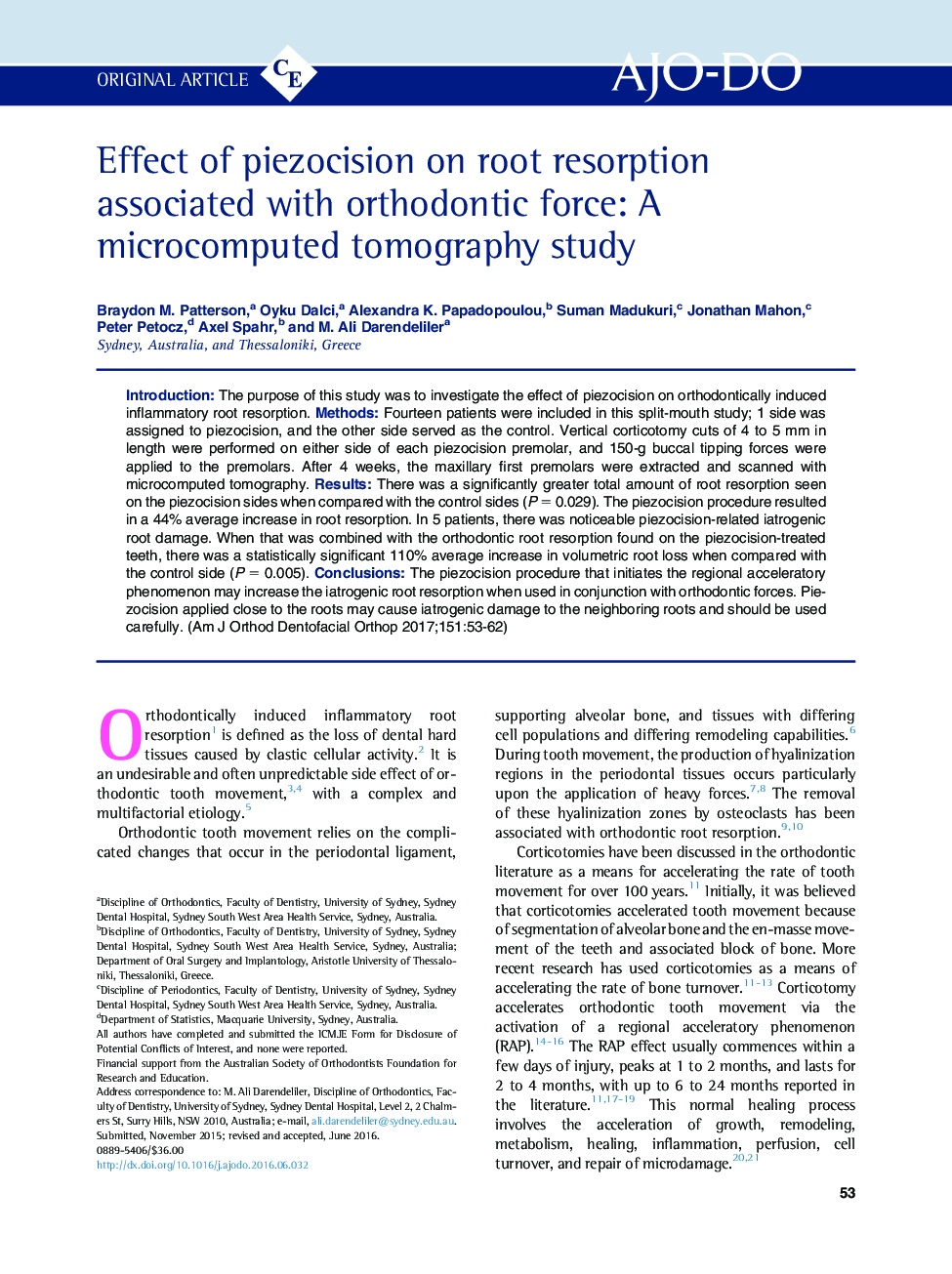 Effect of piezocision on root resorption associated with orthodontic force: A microcomputed tomography study