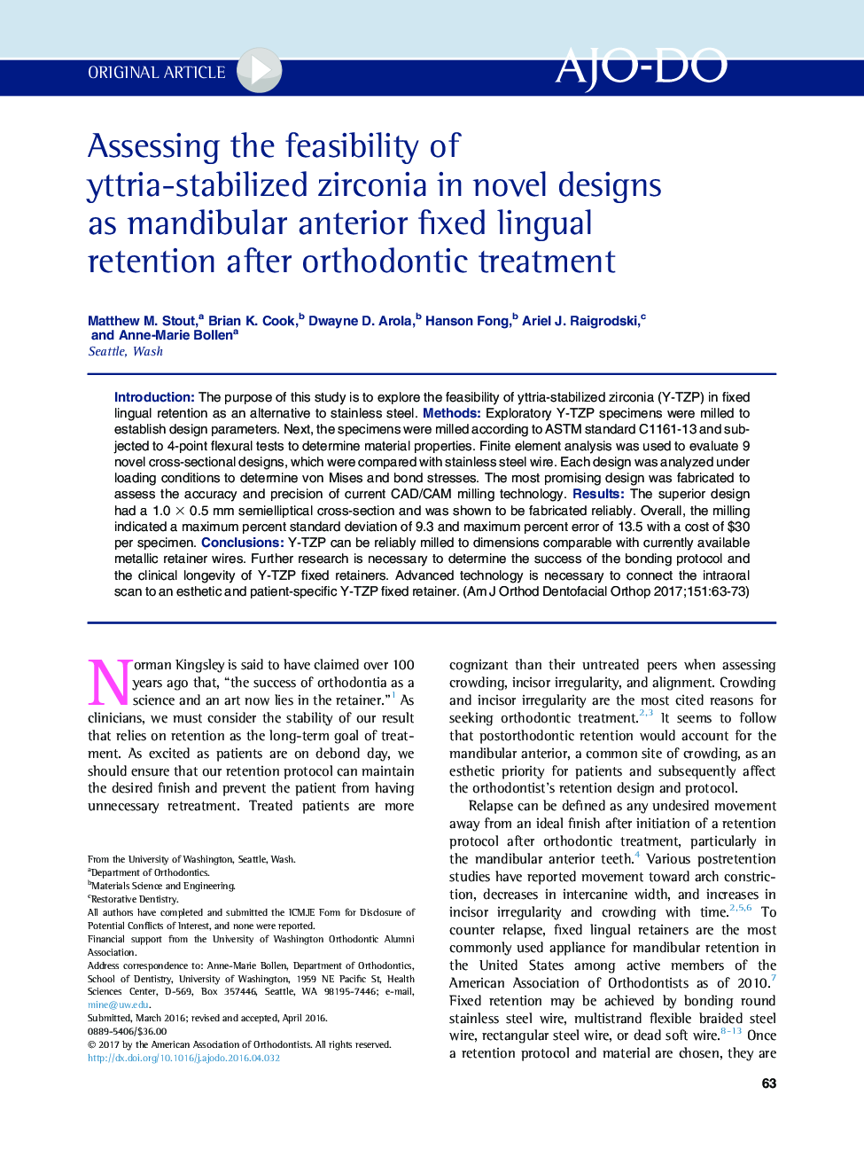 Assessing the feasibility of yttria-stabilized zirconia in novel designs as mandibular anterior fixed lingual retention after orthodontic treatment