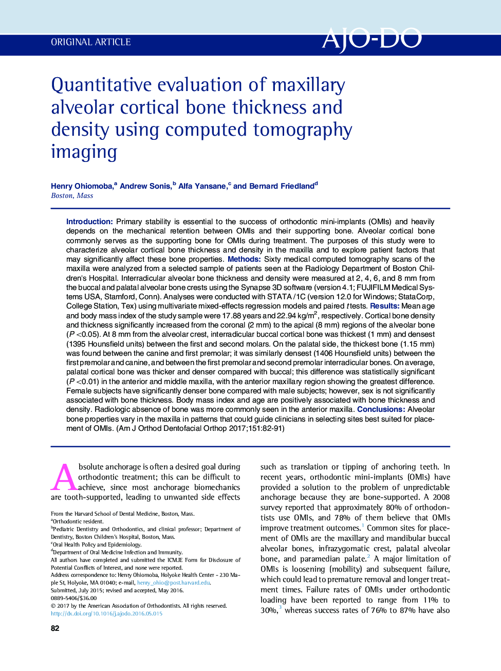 Quantitative evaluation of maxillary alveolar cortical bone thickness and density using computed tomography imaging