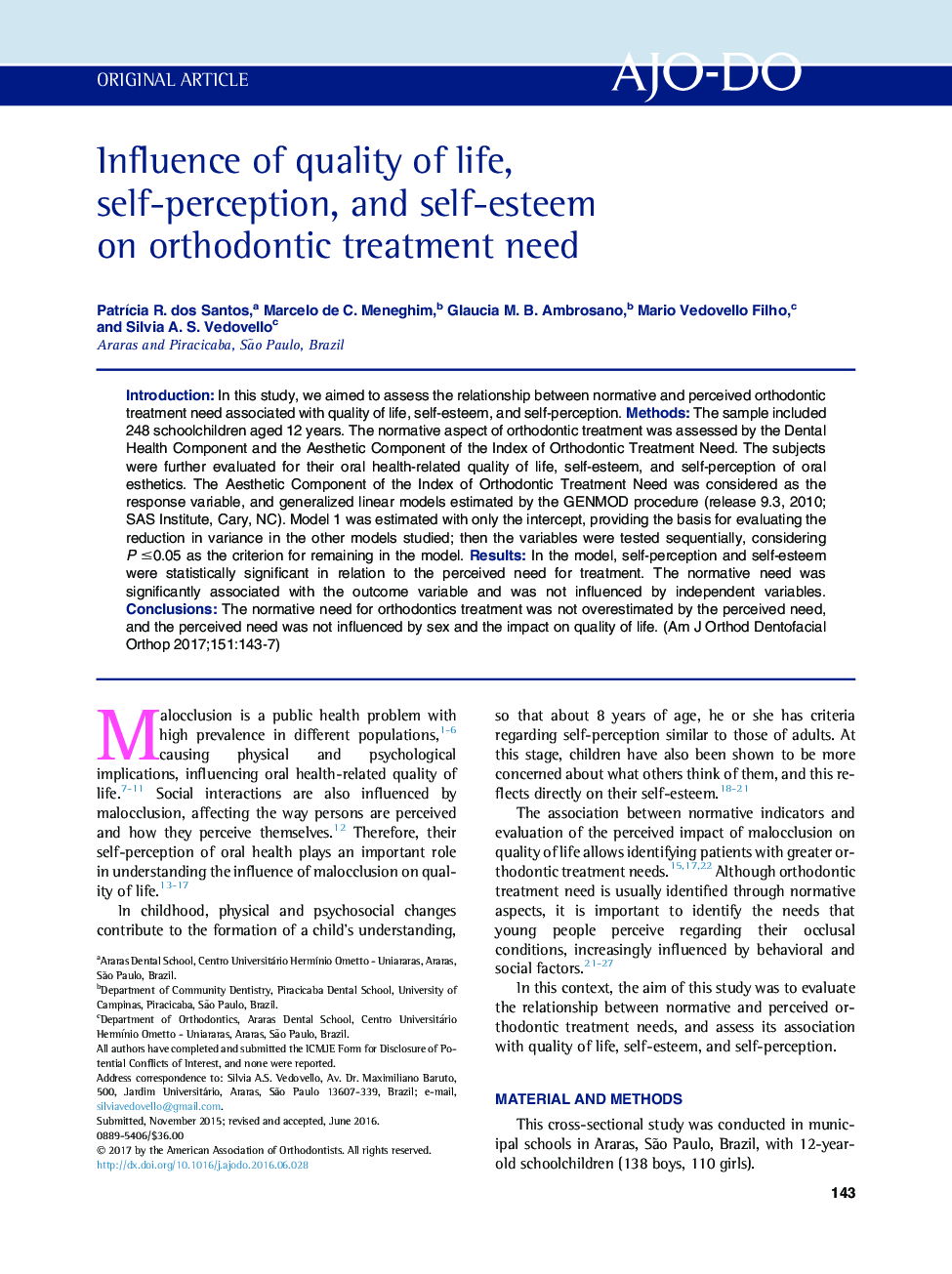 Influence of quality of life, self-perception, and self-esteem on orthodontic treatment need