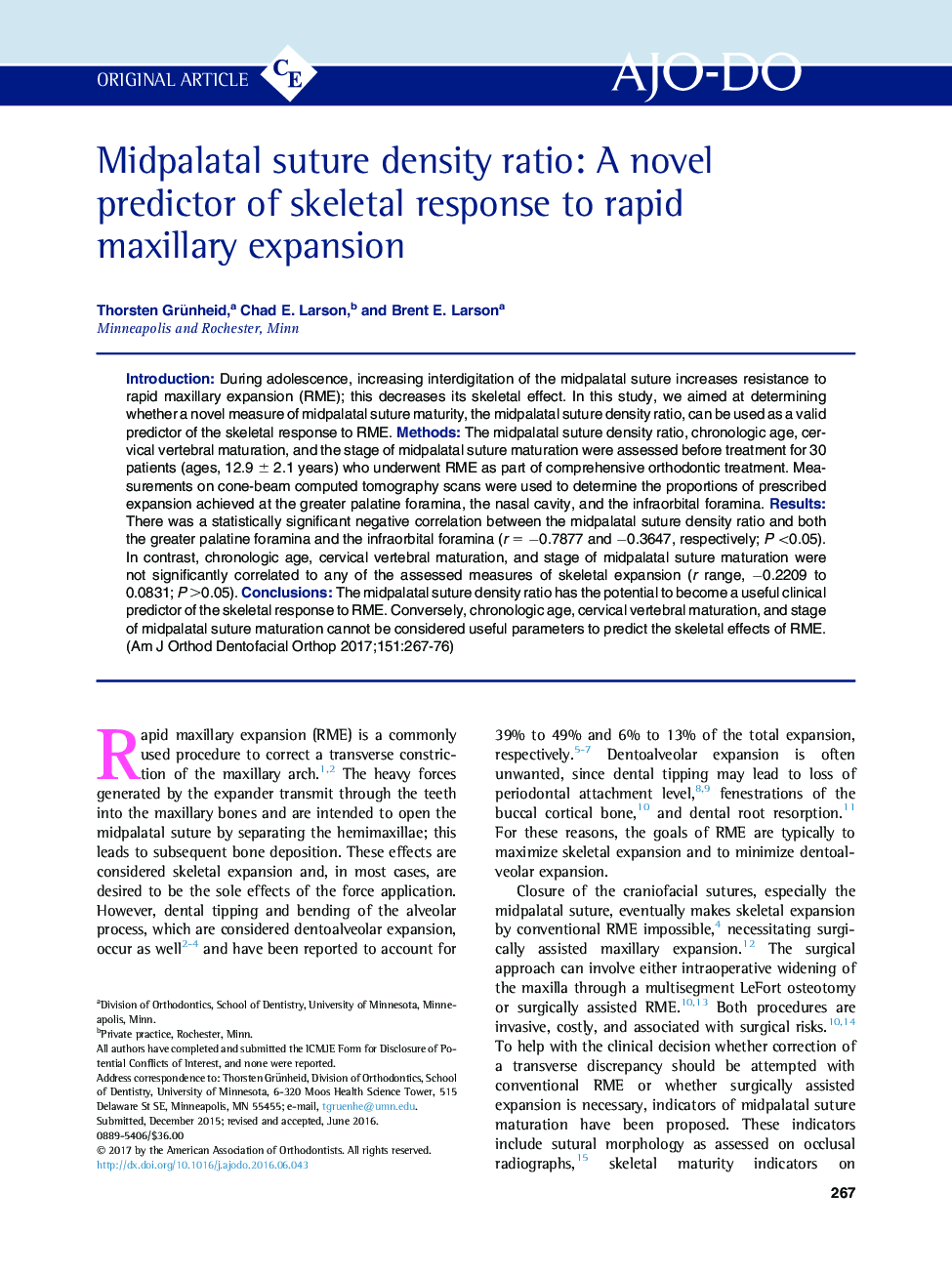 Midpalatal suture density ratio: A novel predictor of skeletal response to rapid maxillary expansion