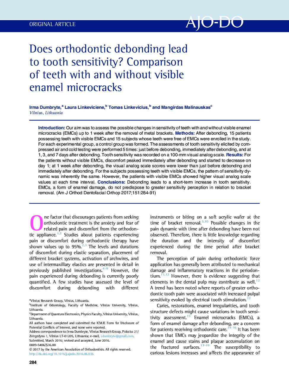 Does orthodontic debonding lead to tooth sensitivity? Comparison of teeth with and without visible enamel microcracks