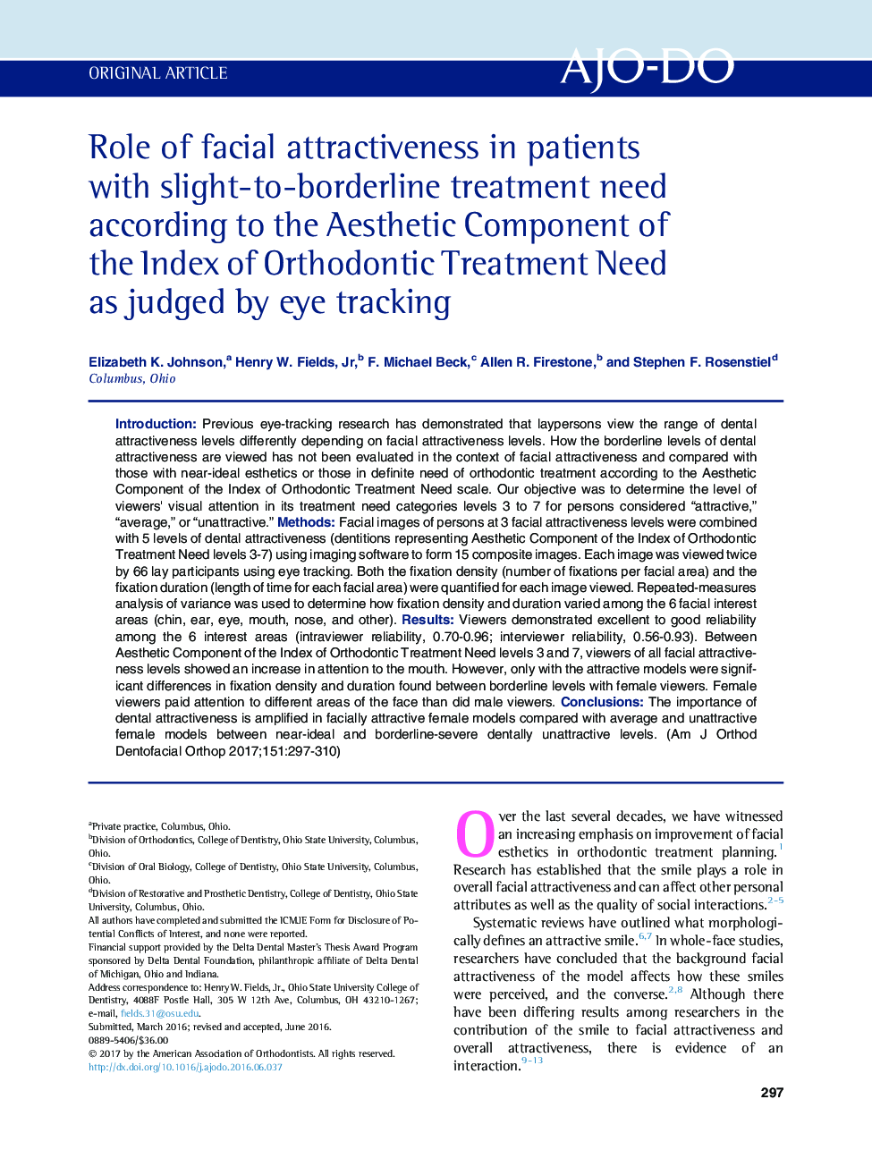 Role of facial attractiveness in patients with slight-to-borderline treatment need according to the Aesthetic Component of the Index of Orthodontic Treatment Need as judged by eye tracking