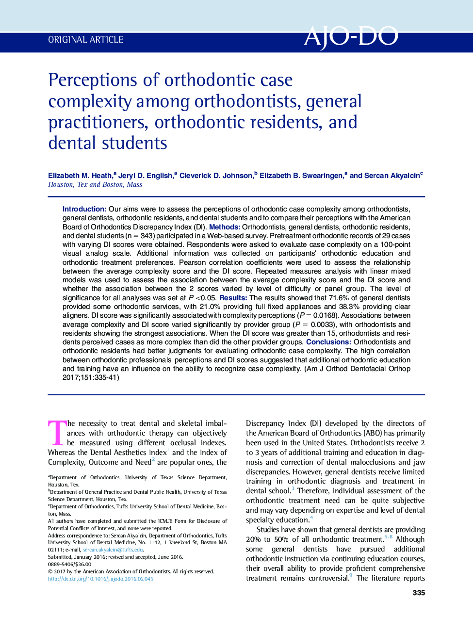 Perceptions of orthodontic case complexity among orthodontists, general practitioners, orthodontic residents, and dental students