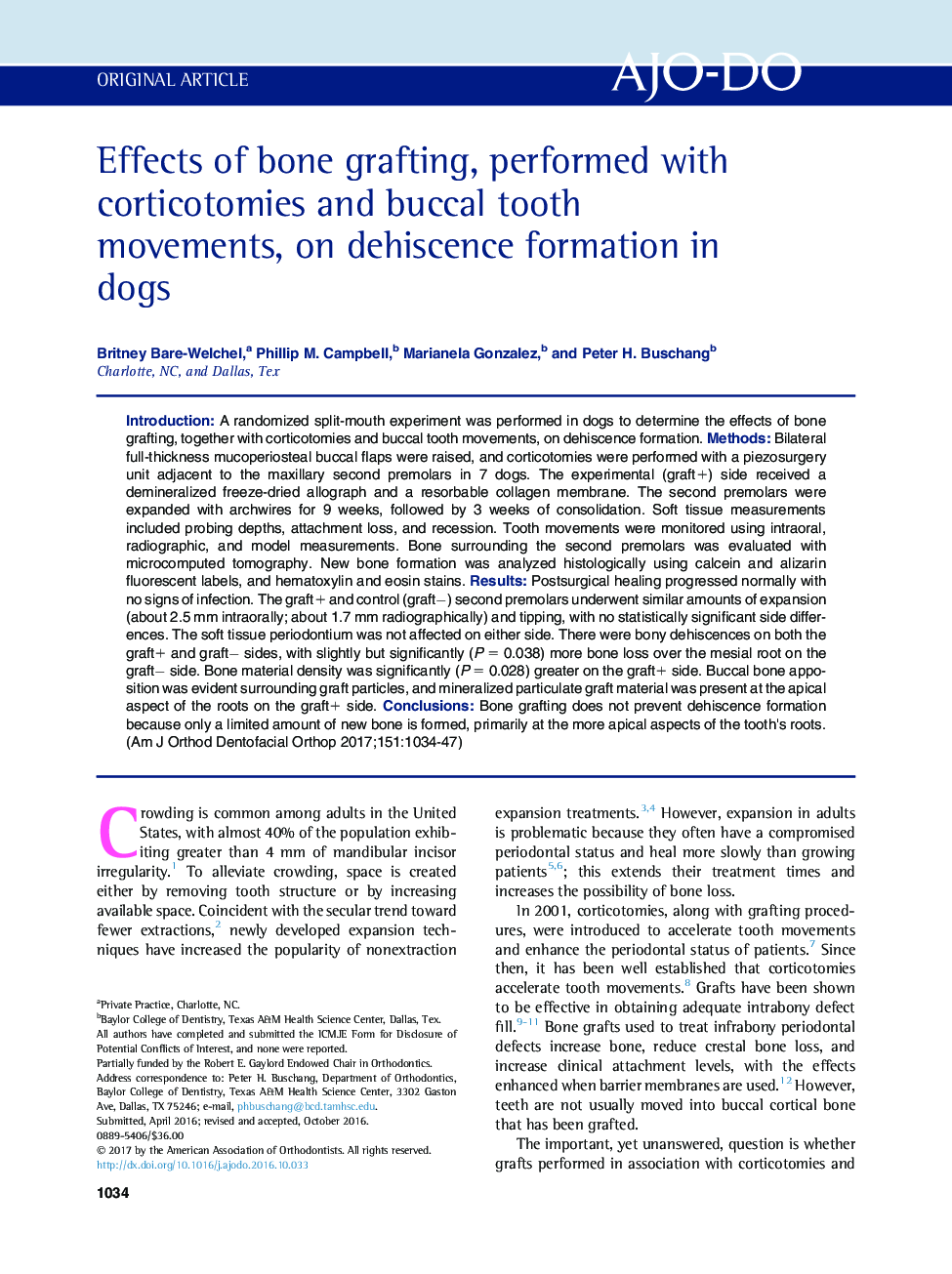 Effects of bone grafting, performed with corticotomies and buccal tooth movements, on dehiscence formation in dogs