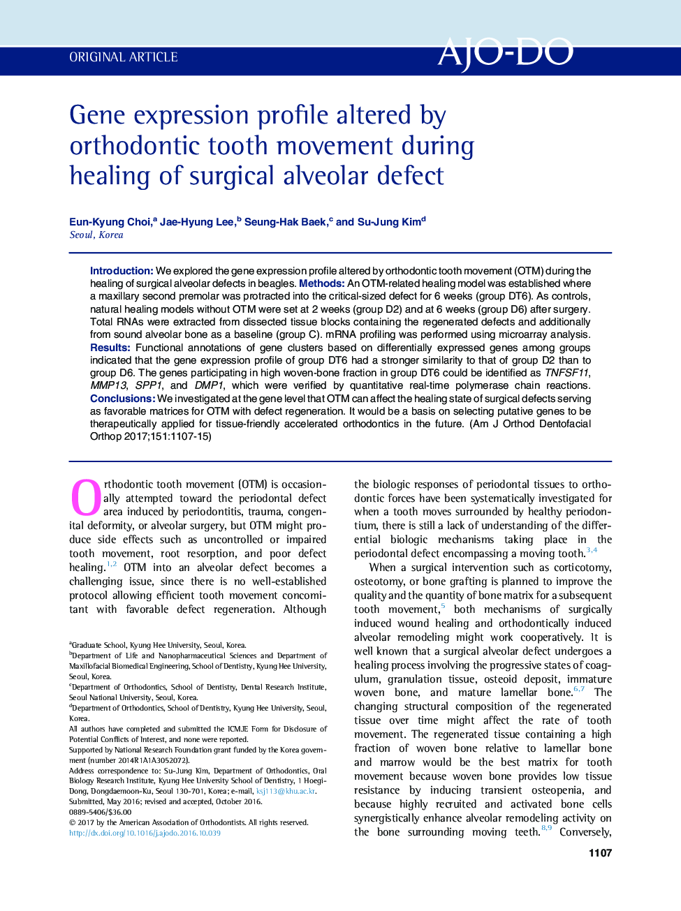 Gene expression profile altered by orthodontic tooth movement during healing of surgical alveolar defect