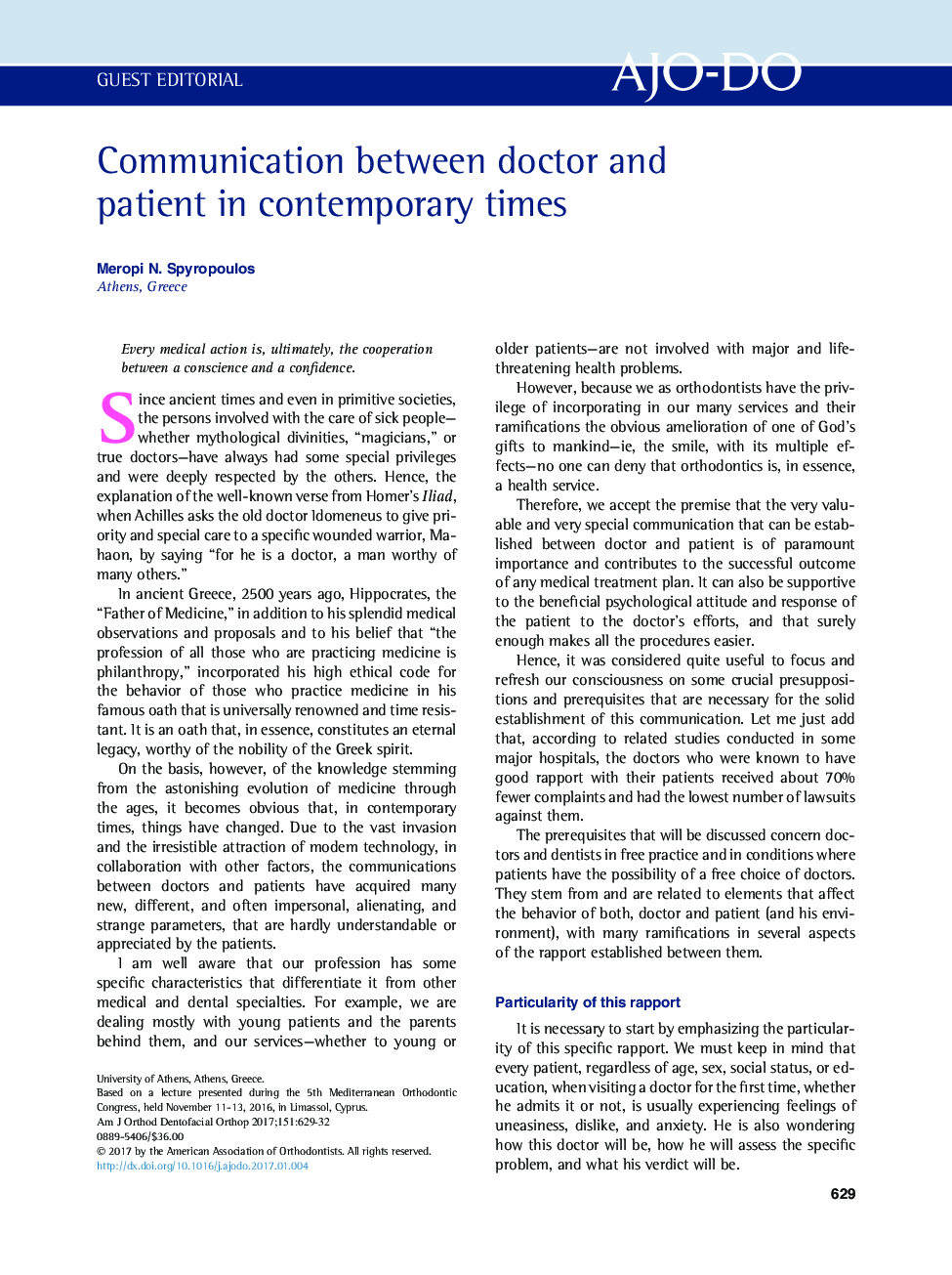 Communication between doctor and patient in contemporary times