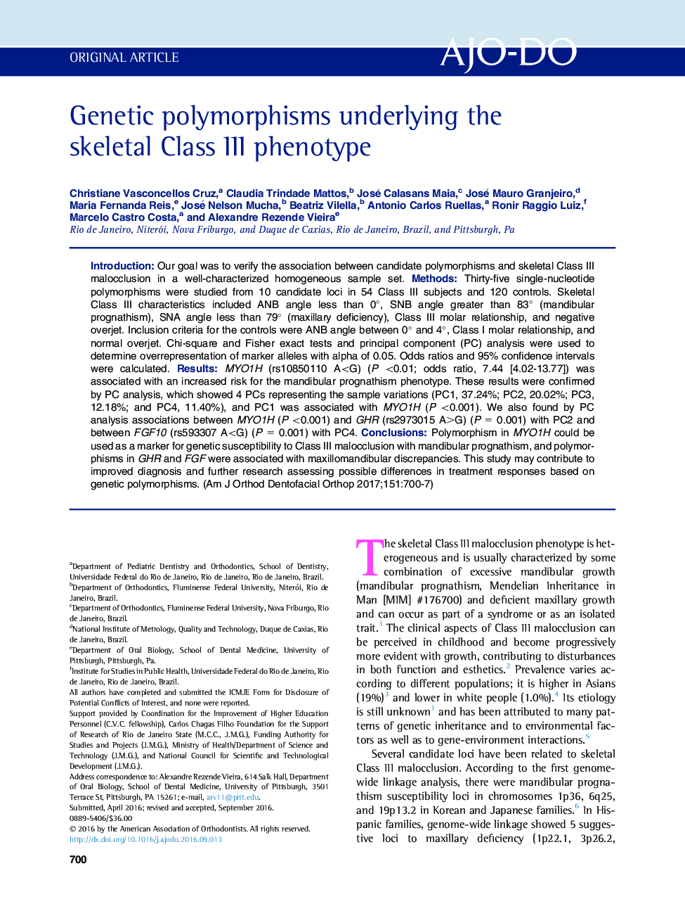 Genetic polymorphisms underlying the skeletal Class III phenotype