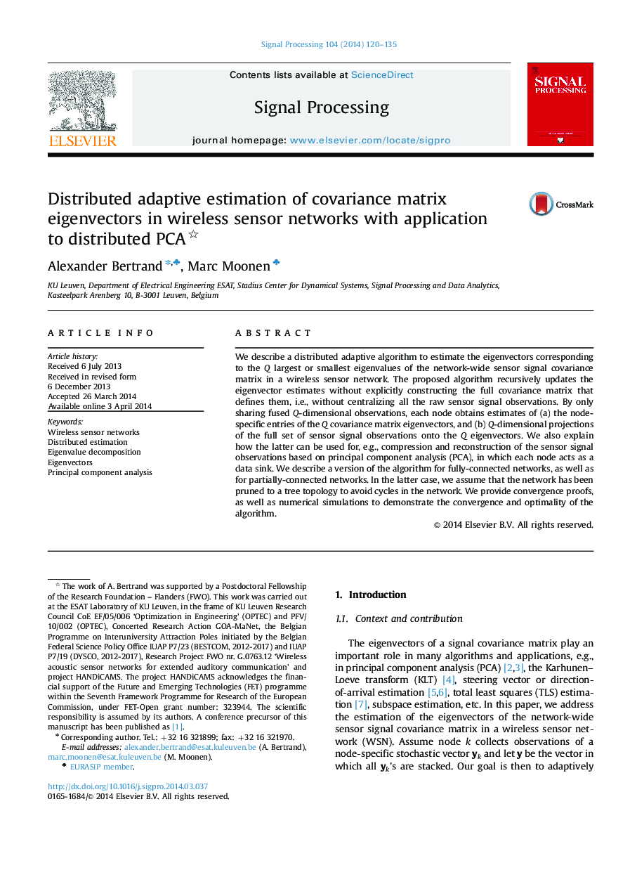 Distributed adaptive estimation of covariance matrix eigenvectors in wireless sensor networks with application to distributed PCA 