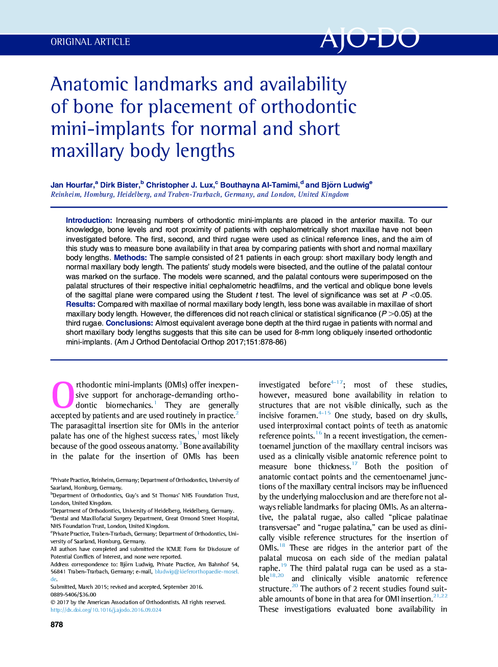 Anatomic landmarks and availability of bone for placement of orthodontic mini-implants for normal and short maxillary body lengths