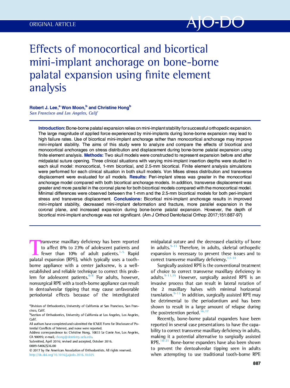 Effects of monocortical and bicortical mini-implant anchorage on bone-borne palatal expansion using finite element analysis