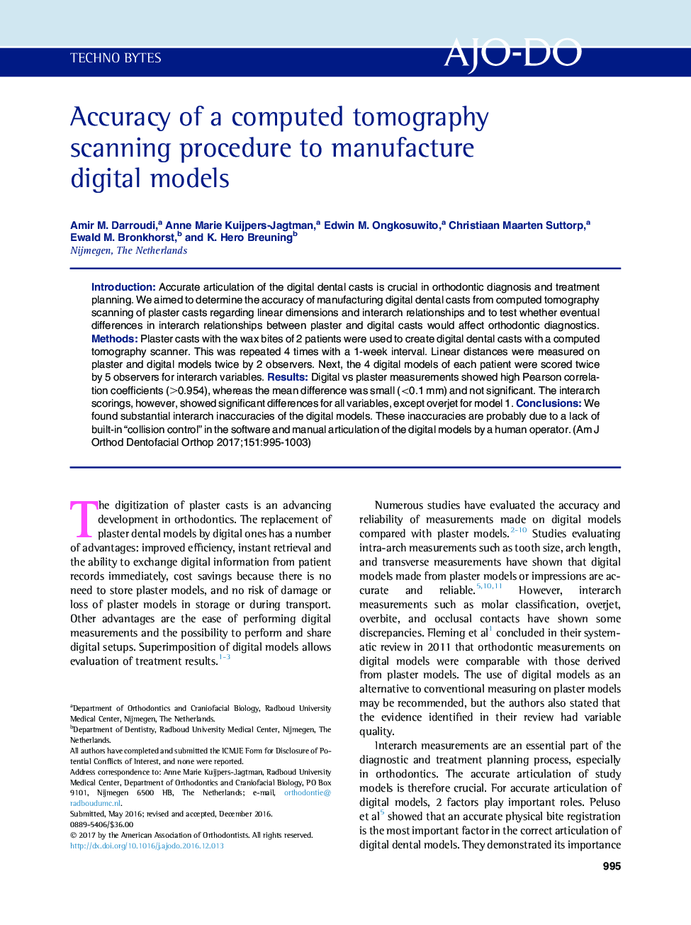 Accuracy of a computed tomography scanning procedure to manufacture digital models