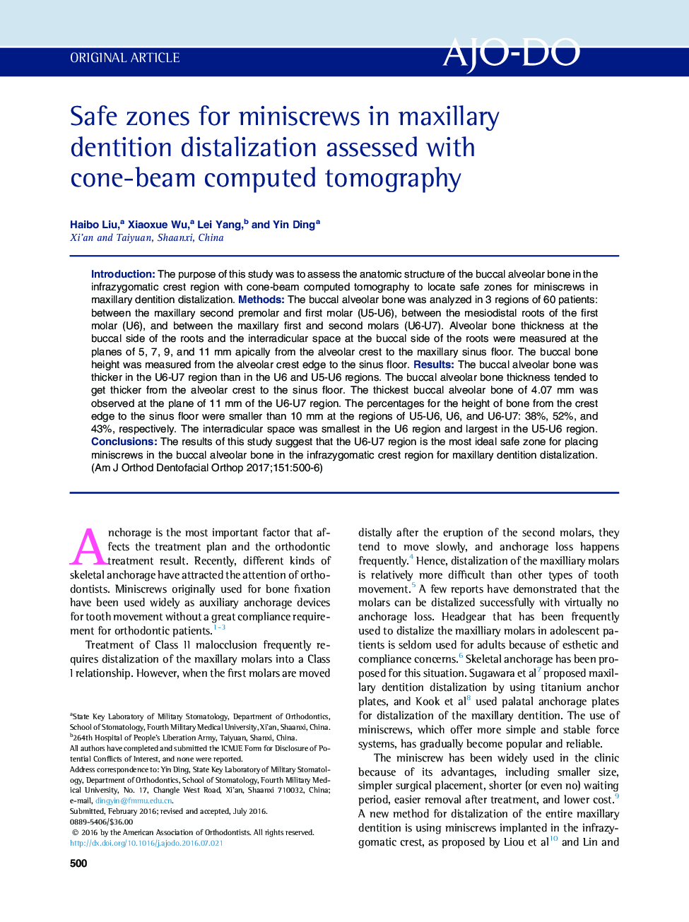 Safe zones for miniscrews in maxillary dentition distalization assessed with cone-beam computed tomography