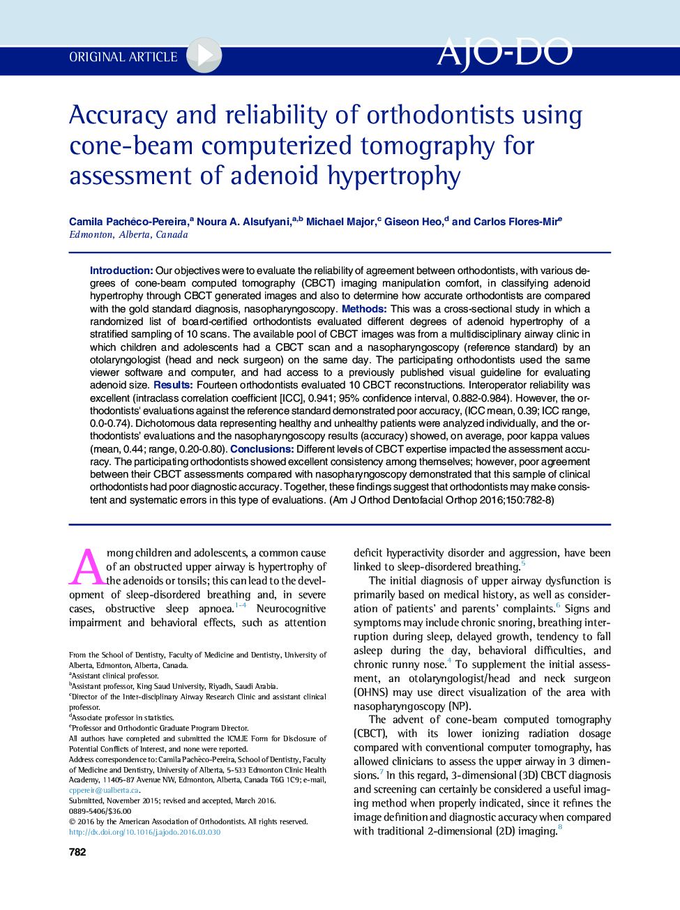 Accuracy and reliability of orthodontists using cone-beam computerized tomography for assessment of adenoid hypertrophy