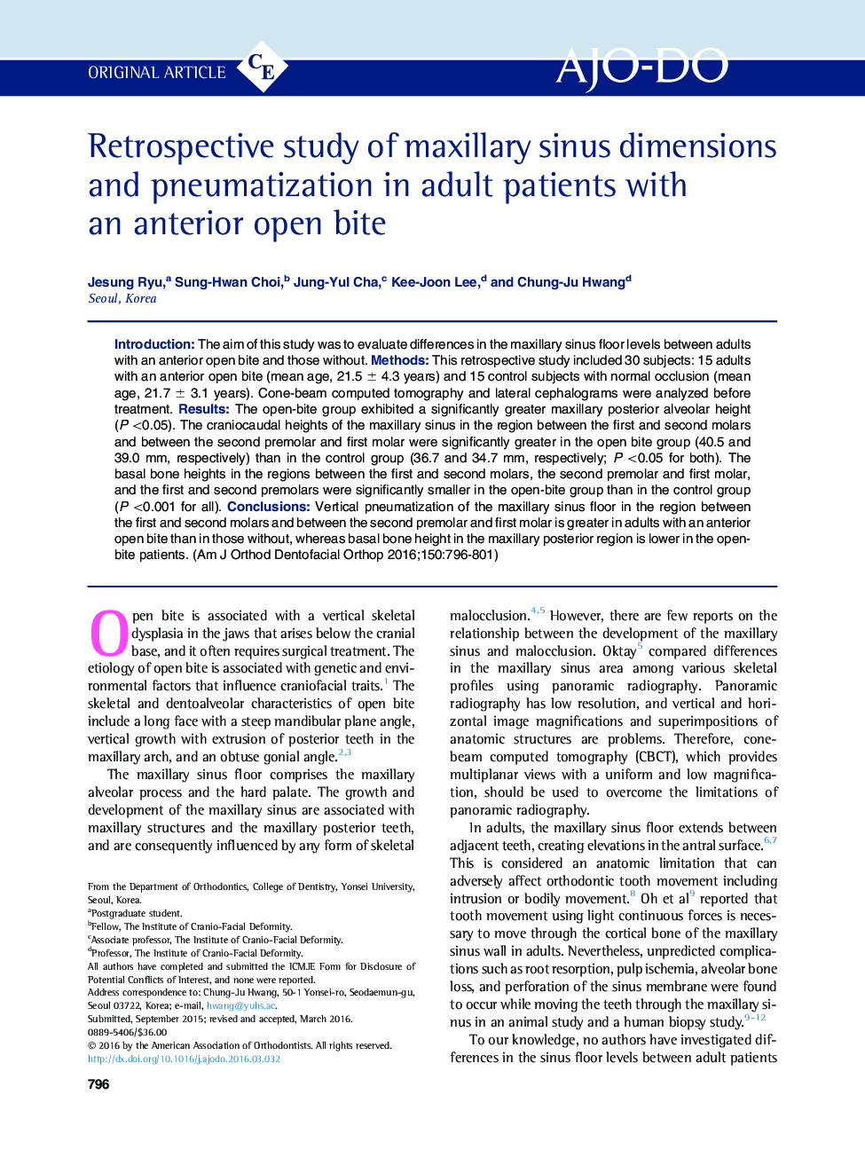 Retrospective study of maxillary sinus dimensions and pneumatization in adult patients with anÂ anterior open bite