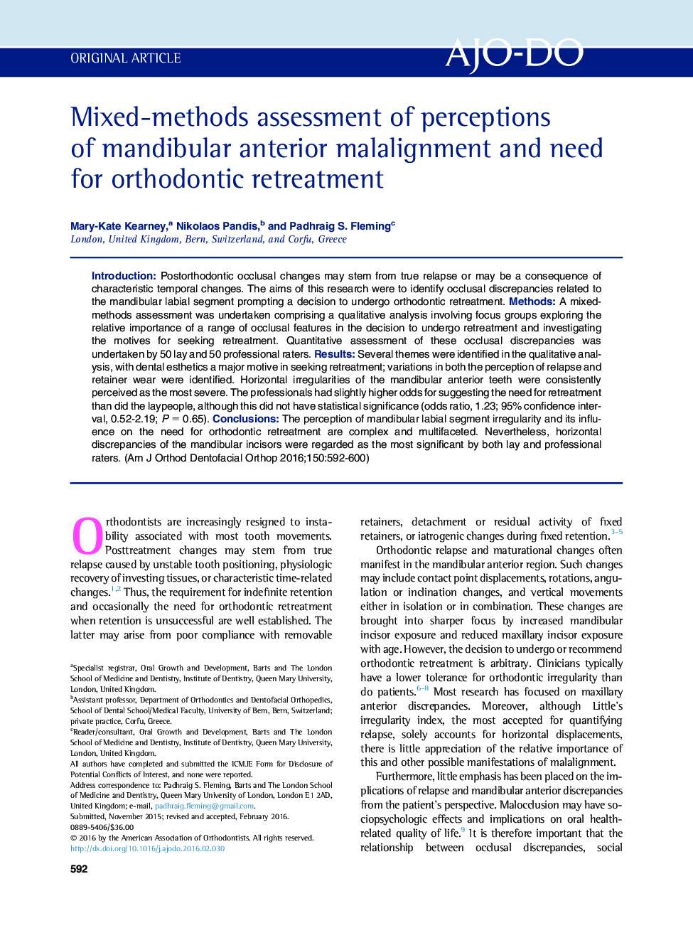 Mixed-methods assessment of perceptions of mandibular anterior malalignment and need for orthodontic retreatment