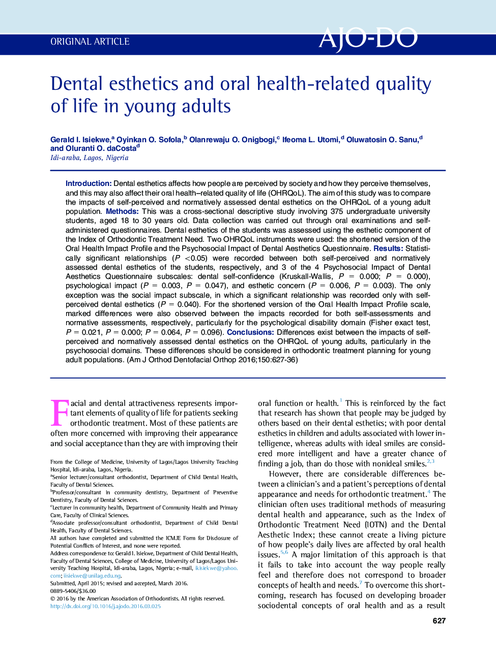 Dental esthetics and oral health-related quality of life in young adults