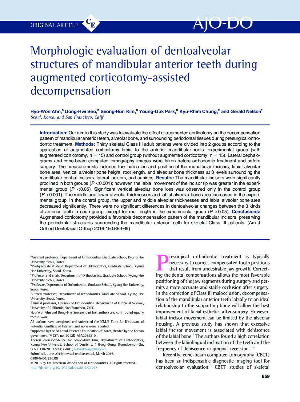 Morphologic evaluation of dentoalveolar structures of mandibular anterior teeth during augmented corticotomy-assisted decompensation