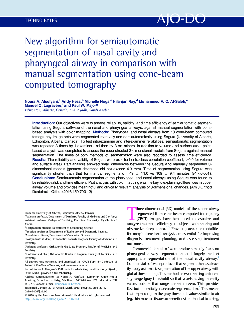 New algorithm for semiautomatic segmentation of nasal cavity and pharyngeal airway in comparison with manual segmentation using cone-beam computed tomography