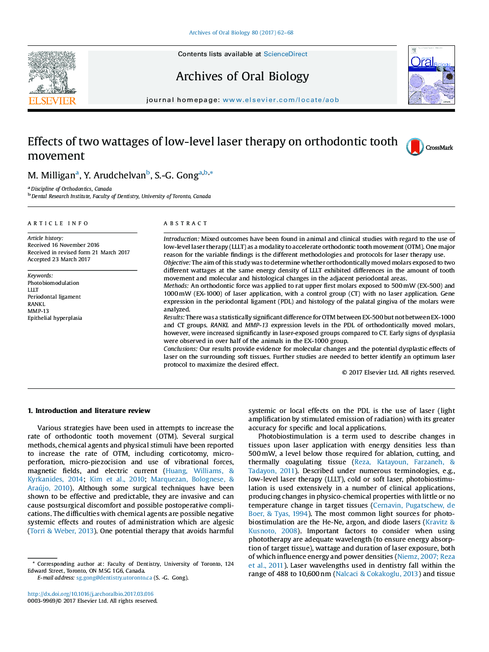 Effects of two wattages of low-level laser therapy on orthodontic tooth movement
