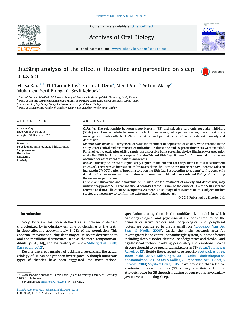 BiteStrip analysis of the effect of fluoxetine and paroxetine on sleep bruxism