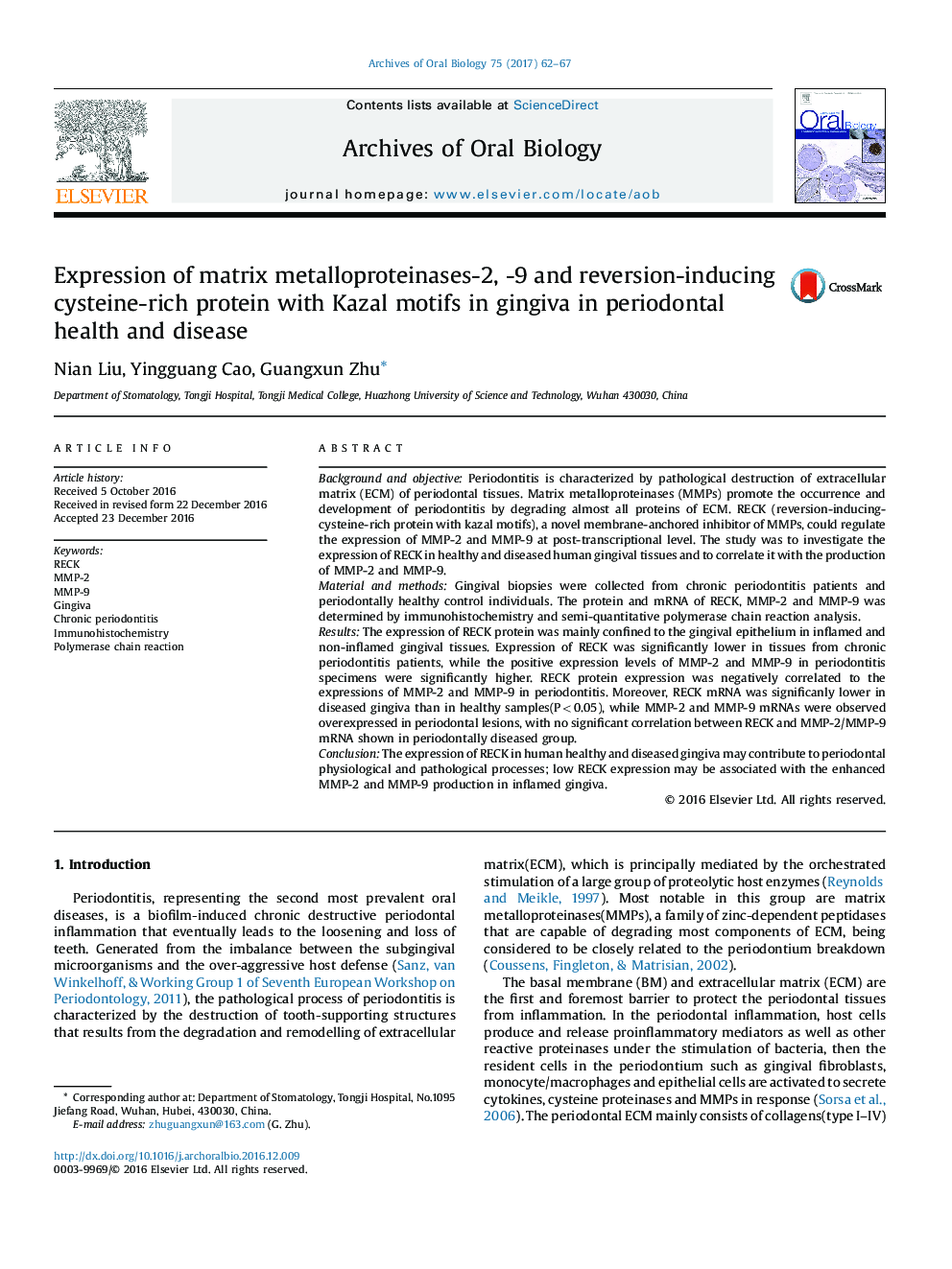 Expression of matrix metalloproteinases-2, -9 and reversion-inducing cysteine-rich protein with Kazal motifs in gingiva in periodontal health and disease