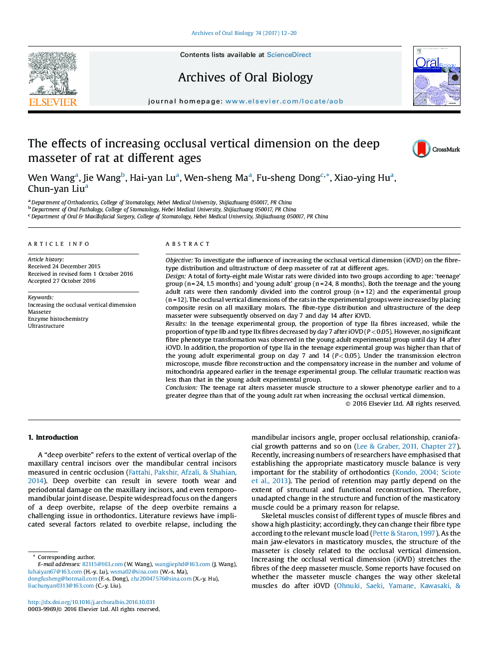 The effects of increasing occlusal vertical dimension on the deep masseter of rat at different ages