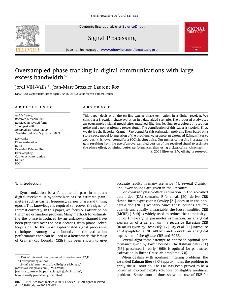 Oversampled phase tracking in digital communications with large excess bandwidth 