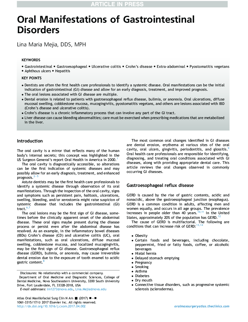 Oral Manifestations of Gastrointestinal Disorders