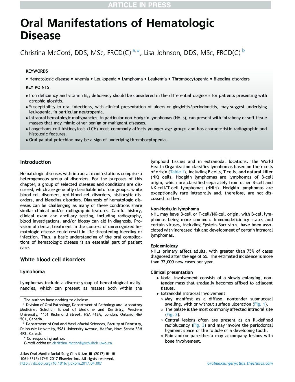 Oral Manifestations of Hematologic Disease