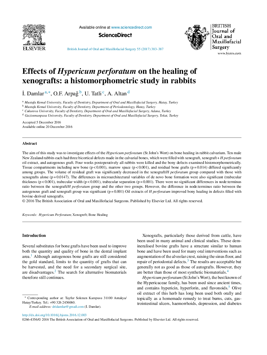 Effects of Hypericum perforatum on the healing of xenografts: a histomorphometric study in rabbits