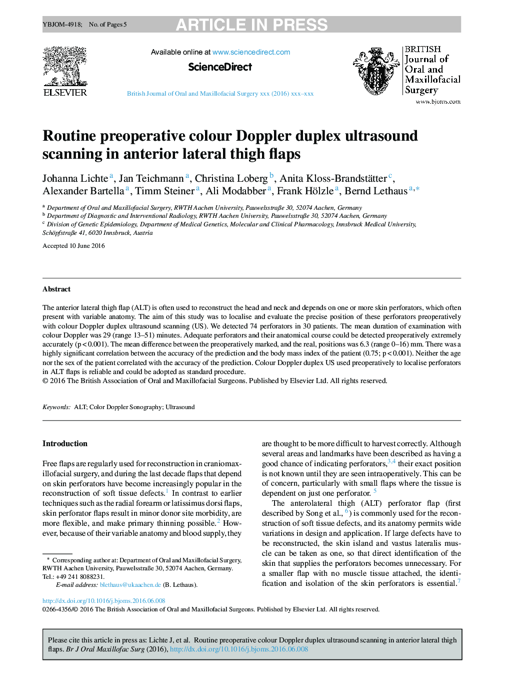 Routine preoperative colour Doppler duplex ultrasound scanning in anterolateral thigh flaps